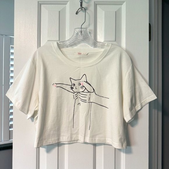 Romwe Cute Cat Print Crop Top Tee, size XL - Picture 1 of 4